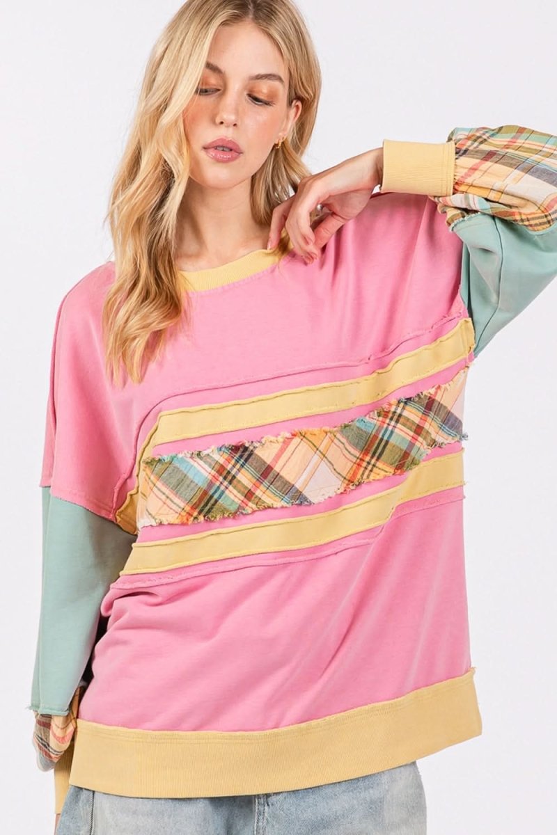 SAGE + FIG Mineral Wash Raw Edge Color Block Sweatshirt - Love Salve